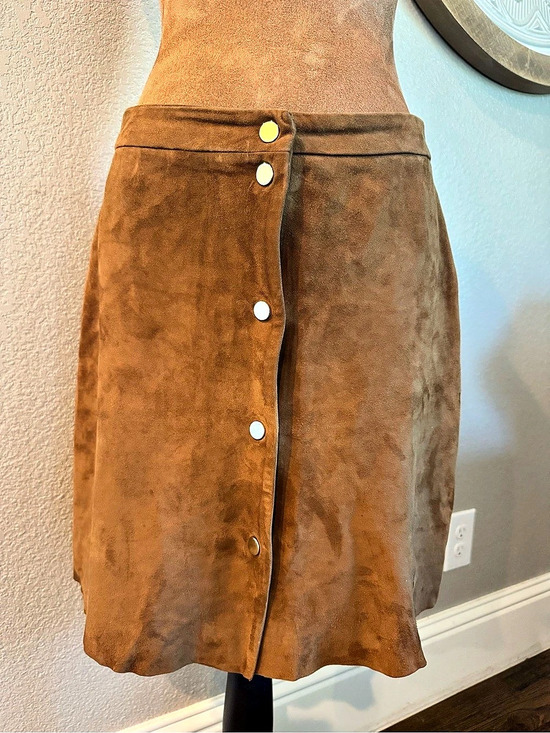 Pablo Dresses & Skirts - PABLO by Gérard Darel 100% Goat Suede Snap-Front Mini Skirt | Brown | US 6 FR 38